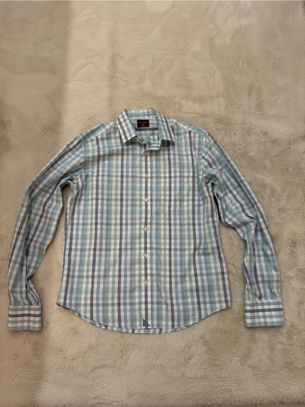 UNTUCKit Men's Blue and White Plaid Button-Down Shirt